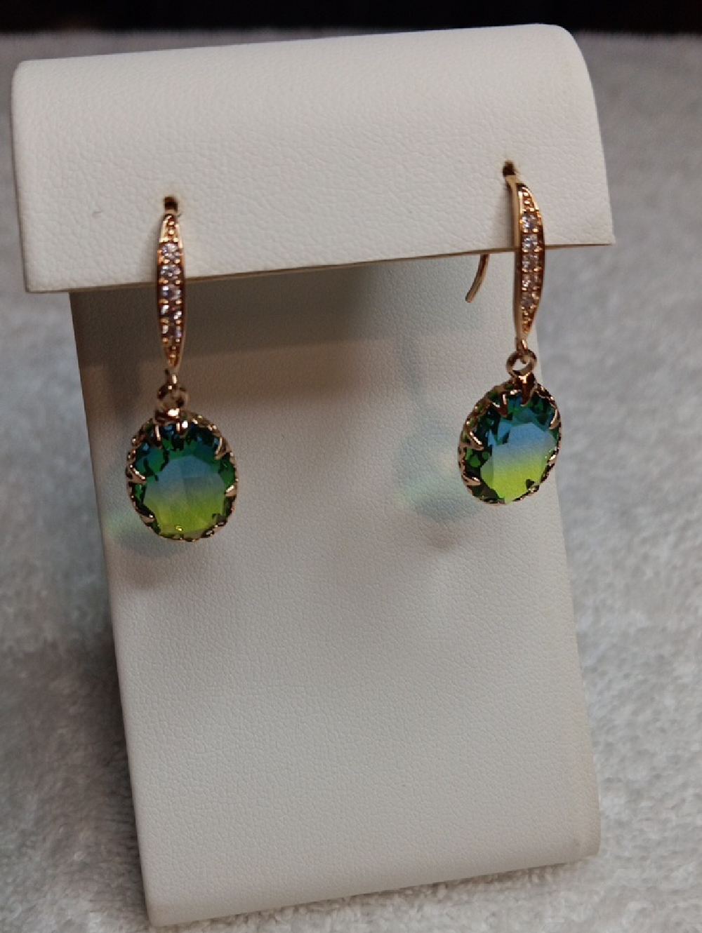 Gold-Tone Drop Earrings with Green-Blue Crystal Dangles